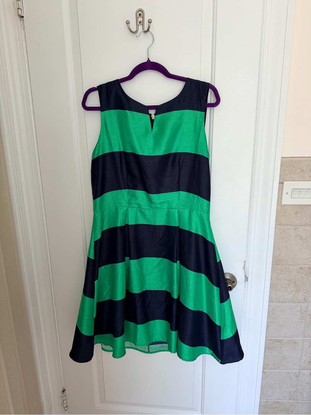 Charming Charlie Green and Navy Dress with Gold Zip